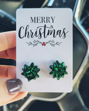 Load image into Gallery viewer, green guft bow stud earrings
